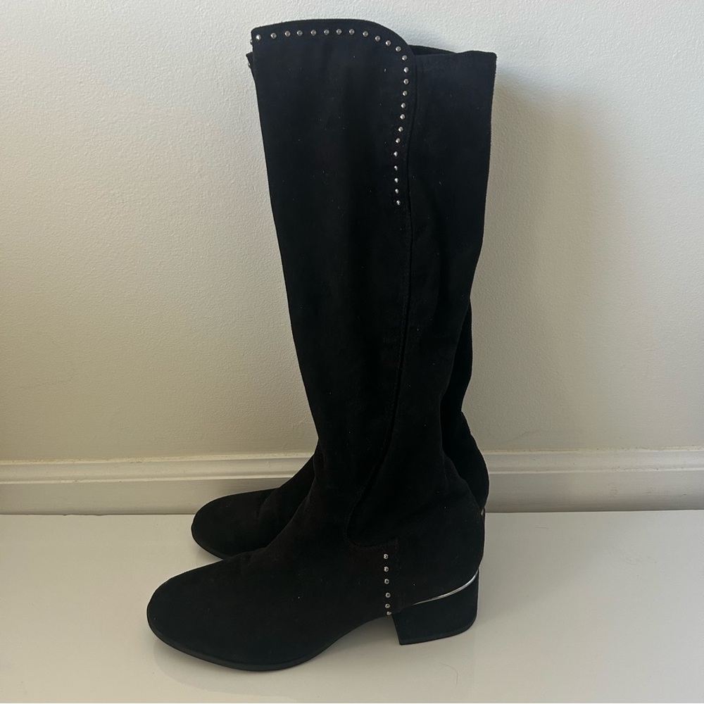 Unisa Black Knee-High Boots with Stud Accents Suede 8.5